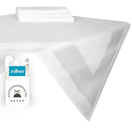 ZOLLNER Tischdecke 4-tlg, 80 x 80 cm aus 100% Baumwolle - Elegante Tischdecke mit umlaufender Atlaskante, ideal für Esszimmer und Outdoor. Pflegeleicht und waschbar bis 95°C, perfekt für jeden Anlass.