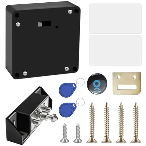 Elektronisches Schrankschloss, RFID-Schloss, Smart Schubladenschloss mit 2 Schlüsselanhänger und 2 RFID Karte, Versteckte Schlösser für Doppeltürenschrank, Schublade und Holzschrank