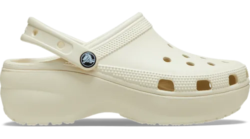 Crocs Classic Platform Holzschuhe - Beige EU 36 1/2 - Bequeme Pantoletten mit erhöhtem Keilabsatz (41 mm), personalisierbar mit JibbitzTM-Ansteckern. Ideal für lässige Outfits und bietet rutschfeste Traktion.
