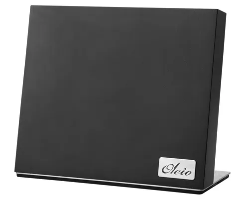 Oleio Magnetischer Messerhalter aus Akazienholz - Stilvoller Messerblock mit Edelstahl Standfuß - Küchenmesser Halter aus massivem Akazienholz, mit starkem Magnet und rutschfestem Edelstahlfuß für sicheren Halt. Ideal für die stilvolle und praktische Aufbewahrung Ihrer Messer.