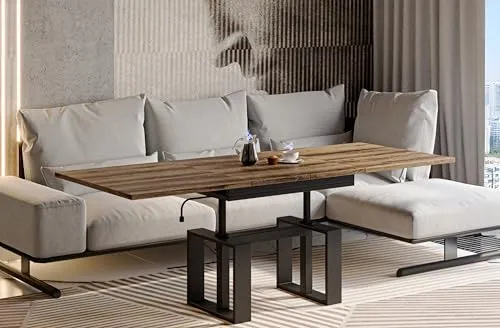 Endo-Moebel Artino Flex – Ausziehbarer Couchtisch mit Synchronauszug | Höhenverstellbarer Esstisch (Monastery Eiche)