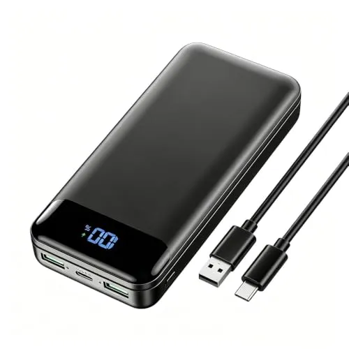 Enerwow Power Bank 27000 mAh 22.5W USBC Schnellladen Powerbank | PD3.0 & QC4.0 Externer Akkupack mit LCD Display, Tragbares Ladegerät für iPhone 17/16/15/14/13/12, iPad, Samsung & Mehr
