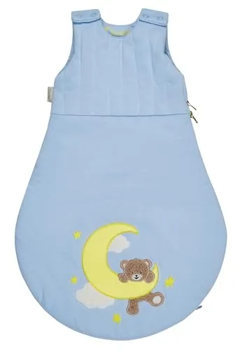 Sterntaler Babyschlafsack Bär Bo 50/56 cm - Kuschelweicher Babyschlafsack in eisblau mit Bären-Applikation. Ideal für sicheren Schlafkomfort, ausgestattet mit praktischem Zwei-Wege-Reißverschluss und hochwertiger Baumwollqualität. Perfekt für das ganze Jahr, sorgt für ein angenehmes Schlafklima.