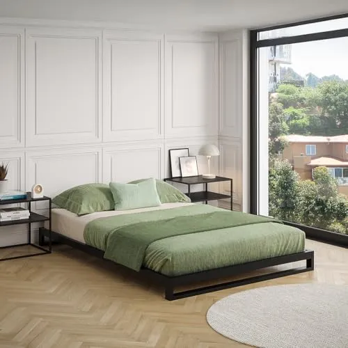 skølm. Bettgestell Vidar 140x200 - Metallbett für moderne Schlafzimmer, minimalistisch und stabil bis 300 kg, mit integrierten Lattenrost und pflegeleichter Oberfläche – ideal für kleine Räume.