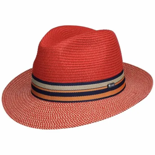 Lipodo Corinaldo Bogart Strohhut Vielfarbig Made in Italy Herren Frühjahr Sommer Luftiger Sonnenhut rot XL (60-61 cm)
