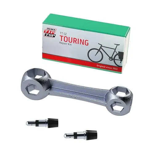 Prophete Tip-Top Fahrrad-Reparaturset – Flickzeug TT02 mit 2 Ventilen & Kopfschlüssel – Kompakt & Zuverlässig – Für Citybike, MTB, Trekkingrad & E-Bike – Silbe