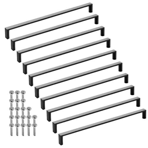 SOTECH 10 Stück Möbelgriffe BLACKLINE XI BA 256 mm schwarz matt (Länge 263 mm, Breite 12 mm, Höhe 27 mm) Alu Schranktürgriffe