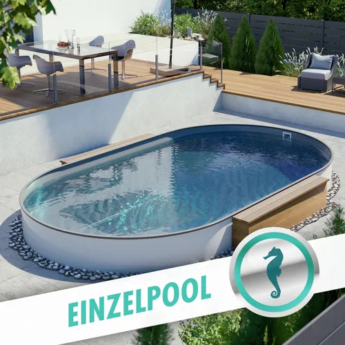 Ovalpool Stahlwandpool 4,50 x 2,50 x 1,35 m  inkl. Folie GRAU – Made in Germany