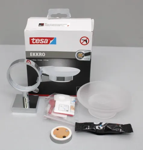 Tesa EKKRO Seifenschale mit Wandhalterung, satiniertem Glas verchromt Neu
