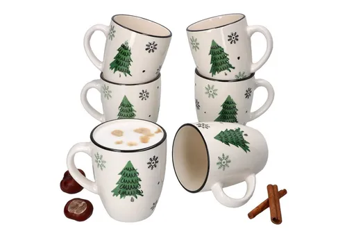 6er Set Weihnachtsbaum Kaffeebecher - 23105724 - Thermobehälter für die festliche Zeit, mit handgefertigtem Tannenbaum-Dekor, ideal für Ihre Lieblingsgetränke und perfekt für 6 Personen.