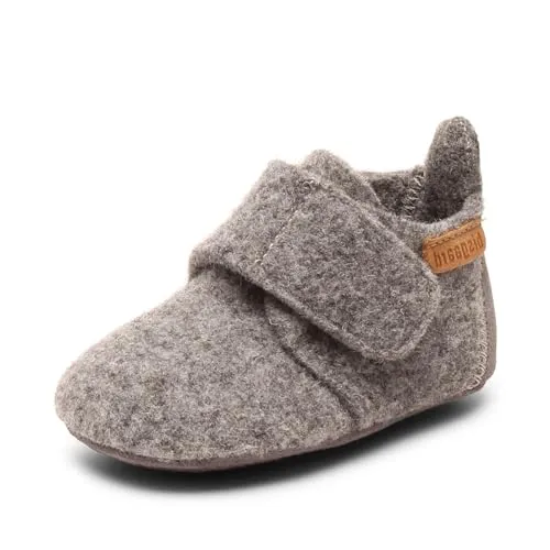Bisgaard Baby Wool Hausschuh - Grau, Größe 23 EU - Babyschuhe in klassischem Design aus Wolle mit Lammwolle-Innenfutter, ideal für warme Füße. Praktischer Schlupfschuh mit Klettverschluss für einfaches An- und Ausziehen.