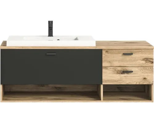Grado Waschbeckenunterschrank inkl. Waschbecken Nox Oak/Grau