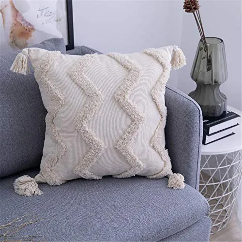 SWECOMZE 1 Stück Boho Kissenbezug Kissen Baumwolle Dekokissen Marokko getuftete Kissenbezüge für Sofa Schlafzimmer Wohnzimmer (B,45x45cm)