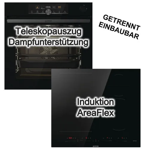 GORENJE Backofen-Set SteamAssist AirFry + Induktionskochfeld AreaFlex - Küchenherde Gorenje: Einbaubackofen mit 77 Litern für vielseitige Anwendungen und Induktionskochfeld mit flexibler Kochzone. Genießen Sie saftige Ergebnisse und effizientes Kochen mit modernster Technik.