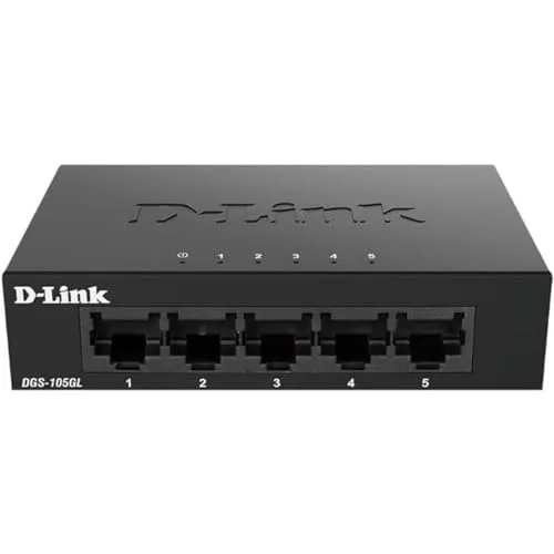 D-Link DGS-105GL 5-Port Gigabit Unmanaged Desktop Switch, lüfterlos, flaches Profil, Metallgehäuse, Plug-and-Play, 802.3az EEE schwarz DGS-105GL