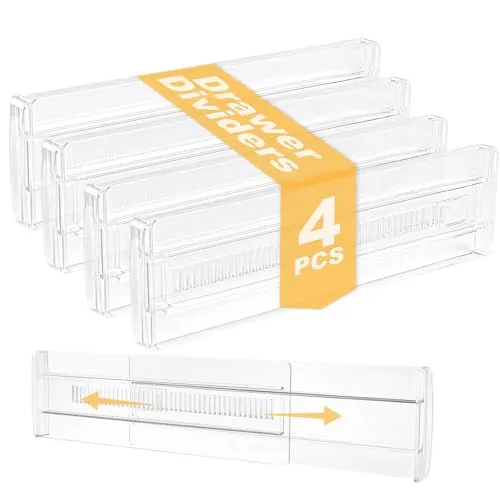 Starward 4 Stück Kunststoff Schubladentrenner Verstellbar Transparente, Schubladen Organizer Kleiderschrank Organizer für Schlafzimmer, Kommode, Küche