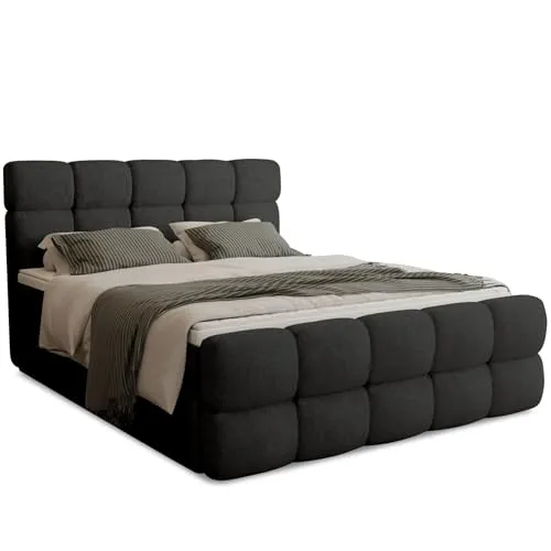 FurniDe24 Boxspringbett mit 2 Bettkästen, Taschenfederkernmatratze und Topper, Gepolstertes Doppelbett mit Kopfteil und Fußteil, Bouclé-Stoff, Polsterbett Leo (Anthology 19, 140 x 200 cm)