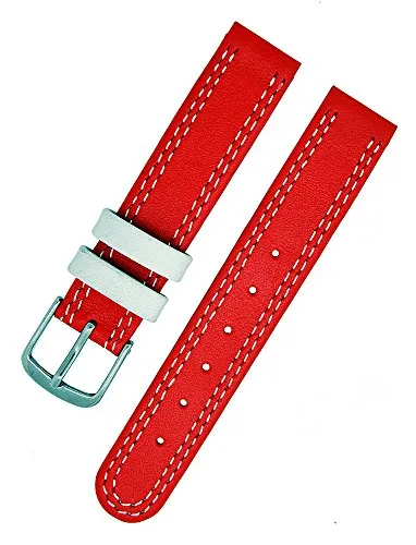 Uhrenhuette Uhrenarmband Kinder Kalbleder Rot mit Beiger Naht 16mm Dornschließe