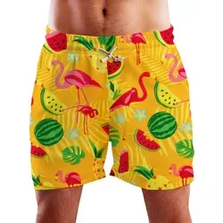 King Kameha Badeshorts Flamingo Melone Hawaii Bade-Shorts Mesh-Einsatz Verschluss Kordelzug Mit integriertem Mesh-Innenslip für extra Komfort gelb XL