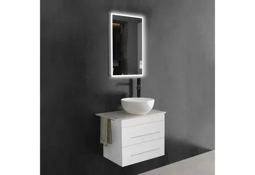 Alpenberger Badmöbel-Set Gäste WC Waschbecken mit Unterschrank – hängender Waschtisch 60 cm, (Bad Möbel mit Spiegel, Waschbeckenunterschrank Weiß), Aufsatzwaschbecken mit Unterschrank und Spiegel