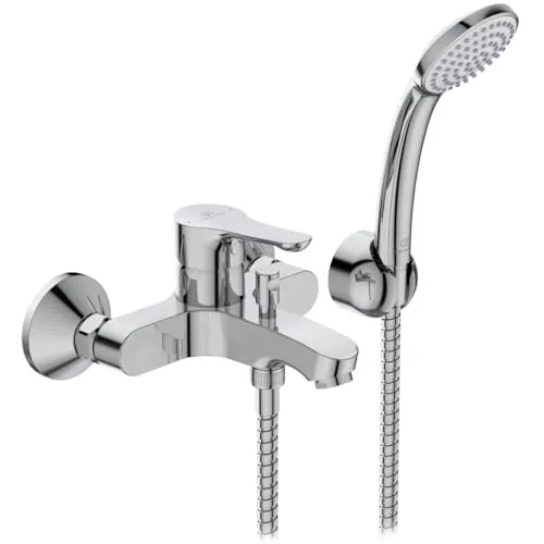 Ideal Standard BC676AA Wannenarmatur Alpha - Armatur mit schwenkbaren S-Verschraubungen für flexiblen Achsabstand, inklusive Handbrause und Schlauch für einfachen Einbau und Nutzung.