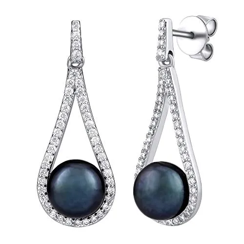 SILVEGO Damen Ohrringe mit Tahiti Perle und Zirkonia in schwarz von SILVEGO