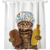 Sanilo Duschvorhang Shower Cat 180 x 200 cm - Duschvorhang mit niedlichem Katzenmotiv, 100% wasserdicht und mit Anti-Schimmel-Effekt – ideal für ein fröhliches Badezimmer!