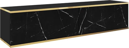 Hängendes TV Schrank - Modernes Design mit Push-to-Open-Funktion. Farbe: Schwarz/Marmor Black Royal , D: L: 135 cm, H: 30 cm, T: 32 cm. TV Lowboard, TV Board, TV Sideboard Hängend, Wandschrank hängend