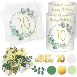 70. Geburtstag Tischdeko Set – Servietten, Windlichter & Konfetti in Grün
