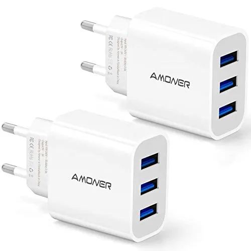 Ladegerät mit 3 USB-Ports, 5 V, max. 3 A, 2er-Pack