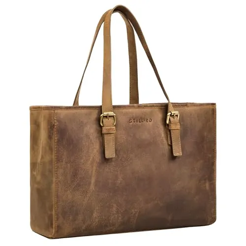 STILORD 'Gaby' Echt-Leder Shopper Tasche Damen Groß Schultertasche für Laptop 13,3 Zoll Große Handtasche mit vielen Fächern Frauen Bürotasche Arbeitstasche oder Ledershopper, Farbe:mittel - braun