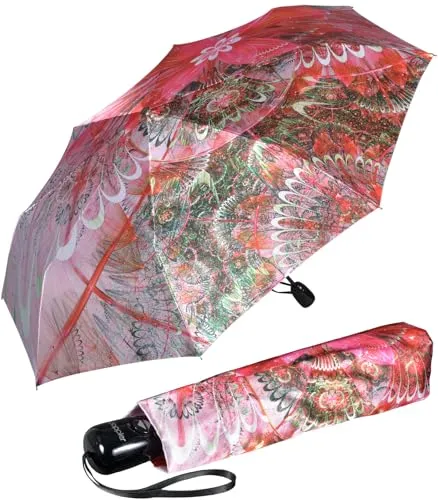 Doppler Damen Taschenschirm Satin mit Auf-Zu-Automatik - Taschenschirm für Damen mit auffälligem pinkfarbenen Design, stabil und windresistent durch Fiberglas, ideal für jede Wetterlage.