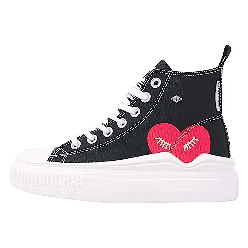 British Knights Damen Kaya Flow MID Sneaker, Schwarz Rotes Herz, 39 EU - Damen-Sneaker mit atmungsaktivem Baumwoll-Obermaterial und stylischem Design, perfekt für modische Freizeitlooks.