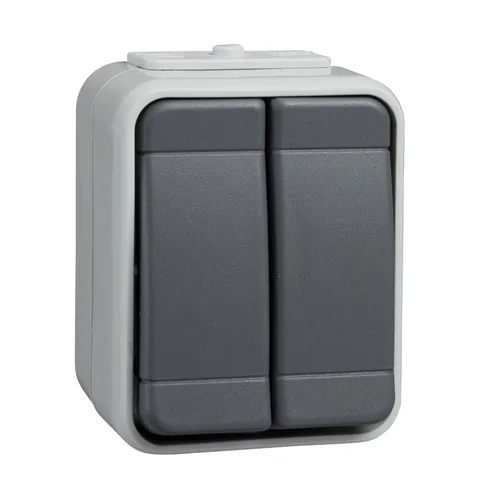 Elso 442509 Doppeltaster, 2 Schließer, 10A, Steckklemme, Aqua-Top, licht-/basaltgrau matt