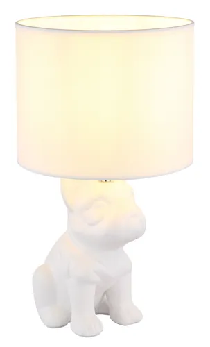 DOGO Tischleuchte - Nachttischlampe mit Keramik Bulldogge - Tischleuchte DOGO aus weißer Keramik mit charmantem Bulldoggen-Design, ideal für gemütliche Lichtakzente im Schlafzimmer oder Wohnzimmer, inklusive Wippschalter für einfache Bedienung.