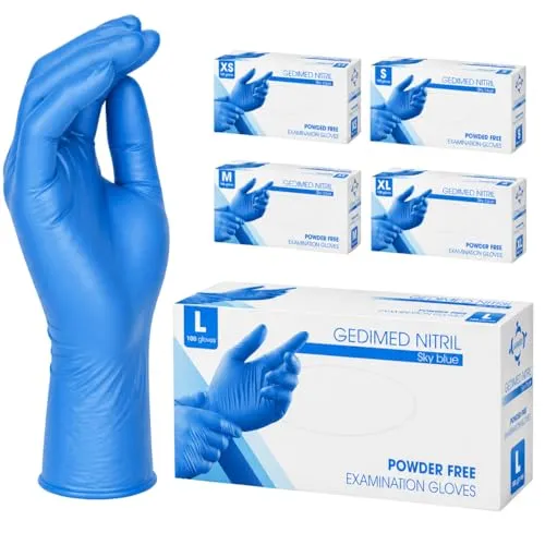Gedikum Nitril Einweghandschuhe, puderfrei, latexfrei, 100 Stück/Box, Einmalhandschuhe, Blaue Nitrilhandschuhe, in Gr. XS, S, M, L, XL & XXL verfügbar (L)