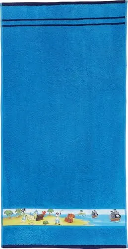 Erwin Müller Kinder-Handtuch Frottier blau Größe 50x100 cm - mit Piratenmotiv auf Bordüre, 100% Baumwolle