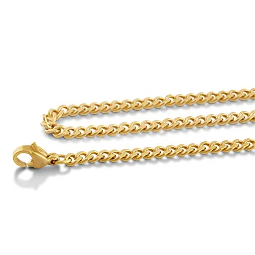 Akitsune Fibra Kette 70cm lang | 6mm breit | Herren- Halskette Frauen Edelstahl Box Rolo Karabiner - Gold