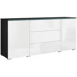 P & B Sideboard Vera, Anthrazit, Weiß Hochglanz, Holzwerkstoff, 2 Fächer, 3 Schublade(n) Schubladen, 150x67.9x39.5 cm, Fsc, stehend, Wohnzimmer, Kommoden & Sideboards, Sideboards