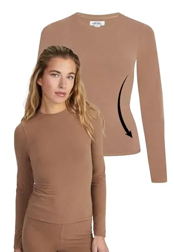 Style & Republic Damen Figurbetont Langarm T-Shirt aus Baumwolle– Weiches Atmungsaktiv Rundhals sportoberteil- Activewear für Damen, Gym Running Yoga- Sportstop Sommer Fitnesswear-Holz-L