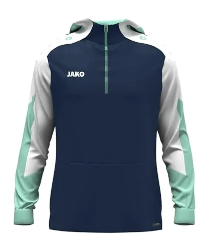JAKO Unisex Zip-Hoodie Dynamic, Marine/weiß/Minze, S - Hoodie aus 100% recyceltem Polyester, atmungsaktiv und ideal für kühle Tage. Praktische Tasche für Stauraum und Wohlfühlkomfort bei intensivem Training.