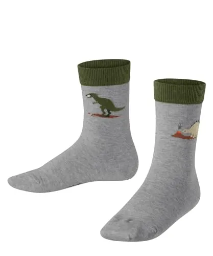 FALKE Unisex Kinder Socken Dinosaurs K So Baumwolle gemustert 1 Paar, Grau Lt. Heather 3223, 39-42
