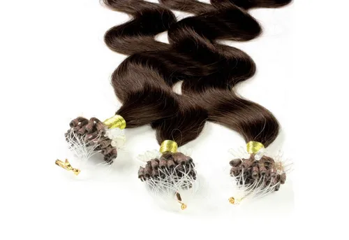 hair2heart Echthaar-Extension Microring Loops - gewellt #6/3 Dunkelblond Gold 1g 60cm