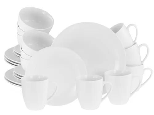 CreaTable - Luna Kombiservice 24-tlg (Weiss) - Komplett-Service für 6 Personen, aus hochwertigem Porzellan, spülmaschinen- und mikrowellengeeignet – ideal für den täglichen Gebrauch.