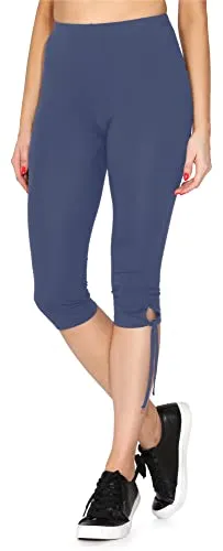 Merry Style Damen 3/4 Leggings mit Beinabschluss zum Binden Capri-Leggings MS10-378(Jeans,M)