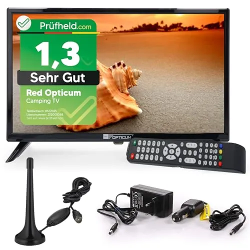 Red Opticum Camping LCD TV 24 Zoll - Fernseher mit 12V und 24V Betrieb, ideal für Camping und unterwegs. Inklusive Trippel Tuner und Hotel Mode für vielseitigen Empfang.