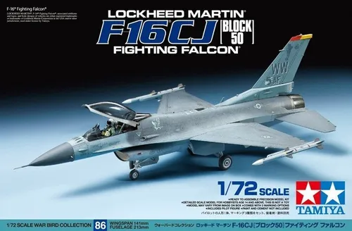 TAMIYA TAM60786 300060786 - 1:72 US F-16CJ Fighting Falcon - Luftfahrt-Modellbausatz im Maßstab 1:72, inklusive Pilotenfigur und 3 Markierungsoptionen für authentische Details.