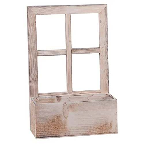 UNUS Deko Fenster aus Holz mit Blumenkasten, Fensterrahmen im Vintage Design, rechteckig