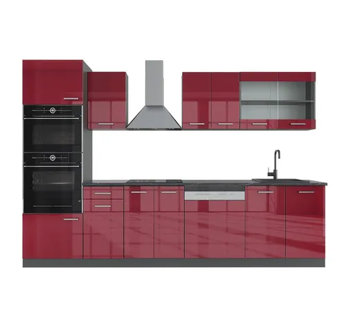 Produktbild Vicco Küchenzeile R-Line 300 cm, Bordeaux Hochglanz/Anthrazit