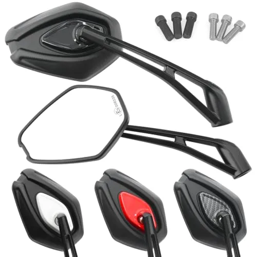 Area1 Universal Motorrad Rückspiegel Paar e-geprüft 2x M10 Rechtsgewinde + Linksgewindeadapter, kompatibel mit z.B. Duke, SMC/R Z900 Z750 Z650 Z500 Z125 ER-6N MT07 MT09 MT125 CB F Hornet (schwarz)